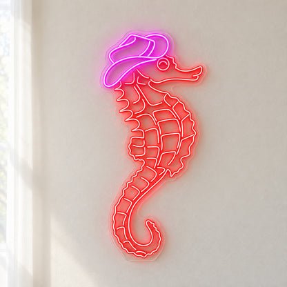 Cowboy Seahorse LED Neon Sign - natural light view