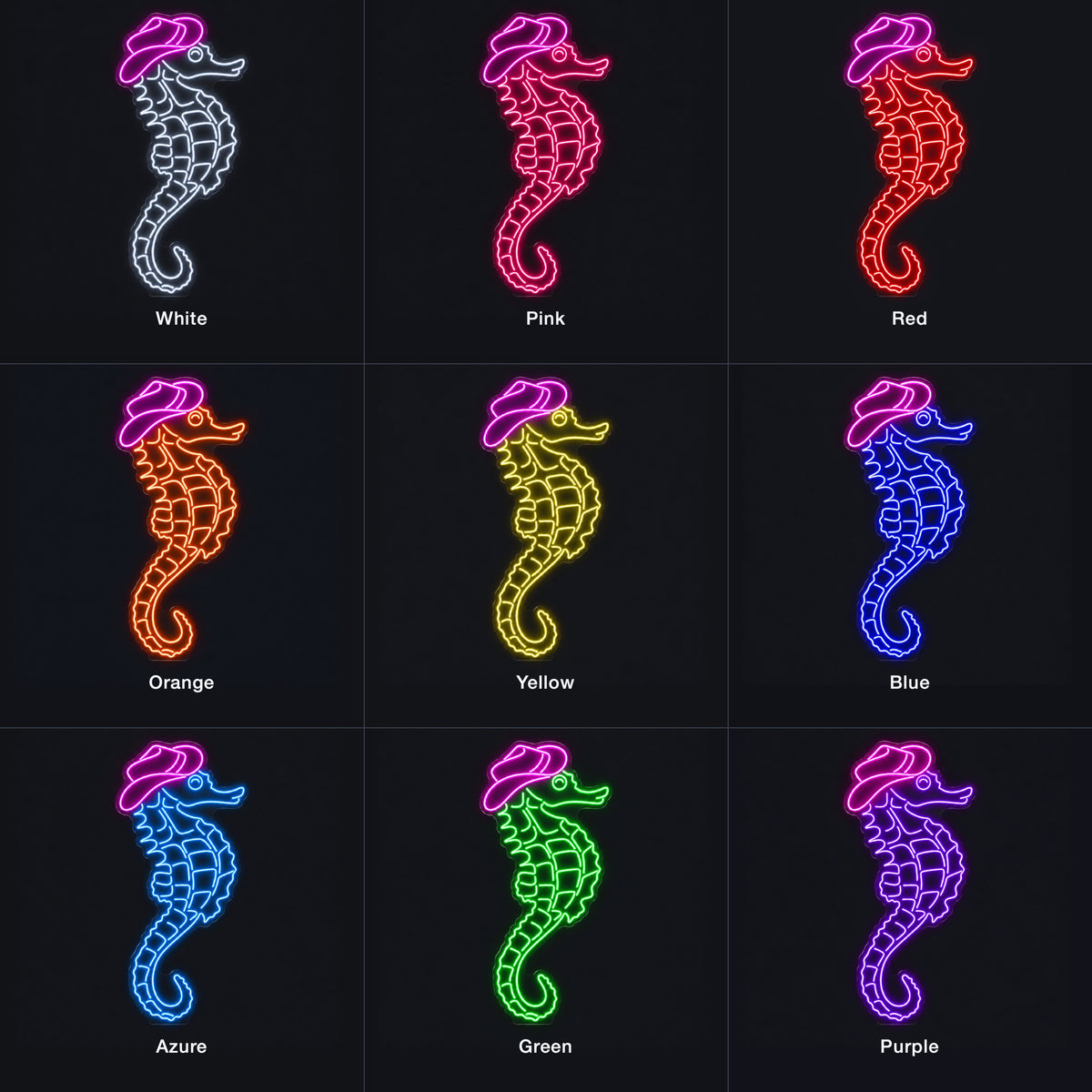 Cowboy Seahorse LED Neon Sign - nine-color grid