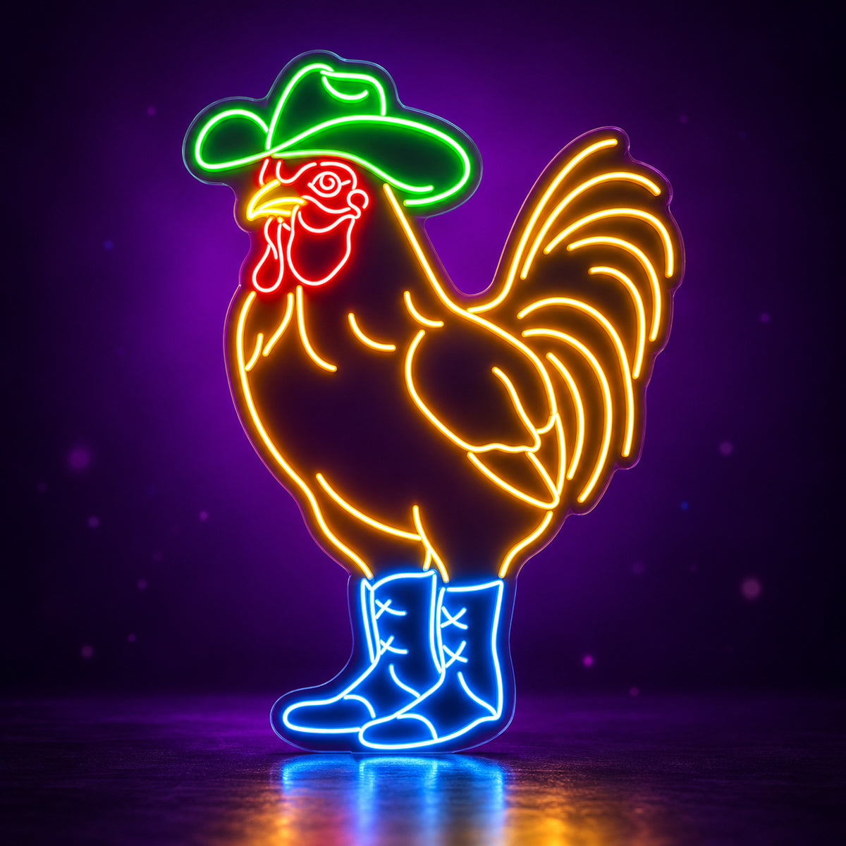 Cowboy Rooster With Boots LED Neon Sign - advertising view