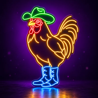 Cowboy Rooster With Boots LED Neon Sign - advertising view