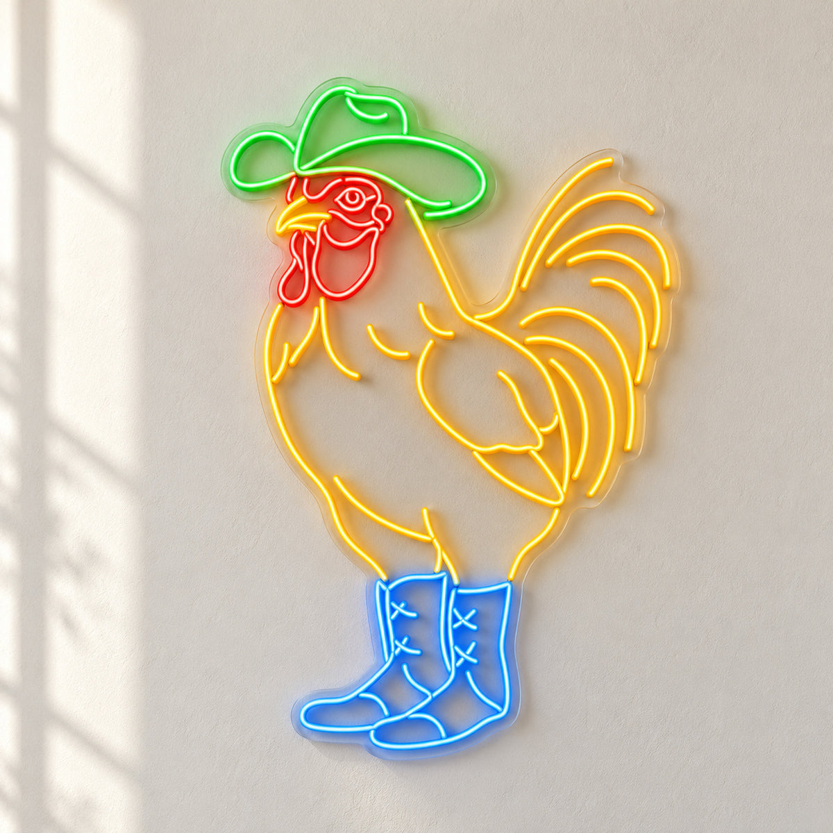 Cowboy Rooster With Boots LED Neon Sign - natural light view