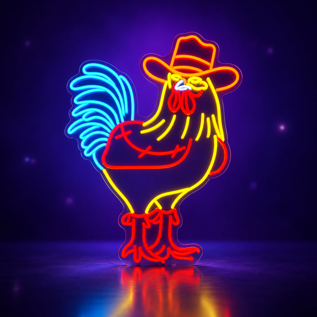 Cowboy Rooster With Bandana LED Neon Sign - advertising view