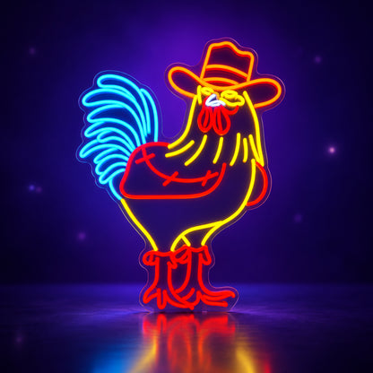 Cowboy Rooster With Bandana LED Neon Sign - advertising view