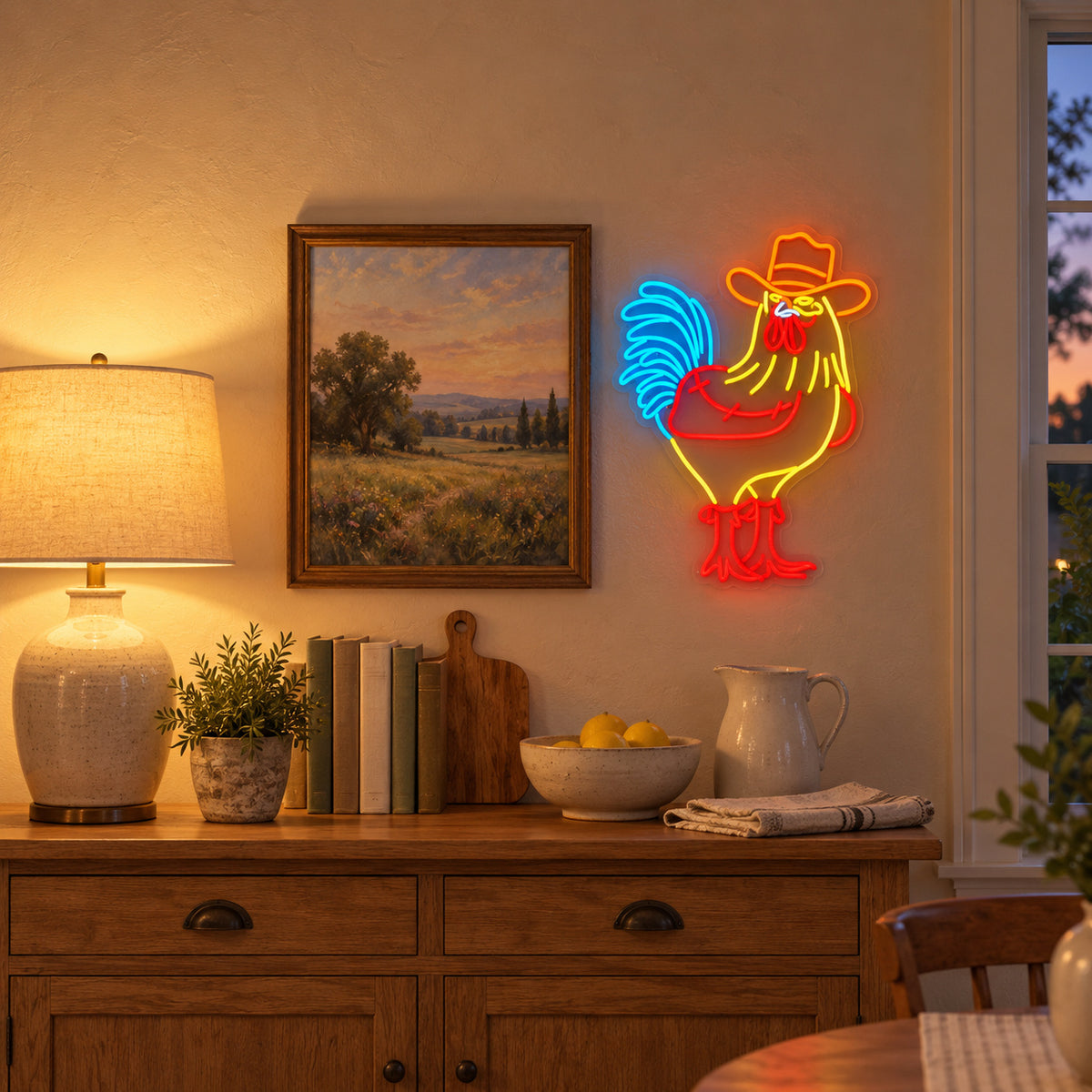 Cowboy Rooster With Bandana LED Neon Sign - lifestyle view