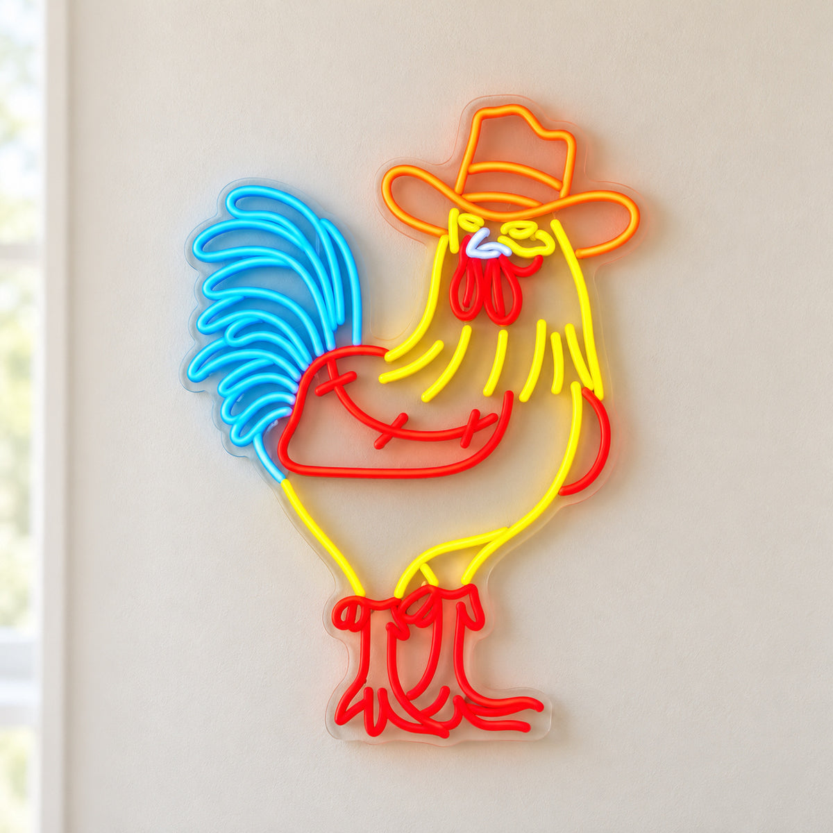 Cowboy Rooster With Bandana LED Neon Sign - natural light view