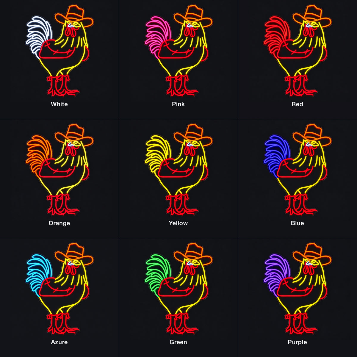 Cowboy Rooster With Bandana LED Neon Sign - nine-color grid