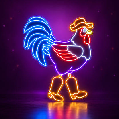 Cowboy Rooster With Western Boots LED Neon Sign - advertising view