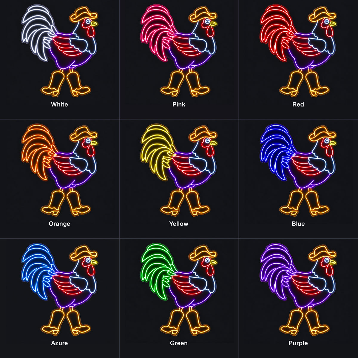 Cowboy Rooster With Western Boots LED Neon Sign - nine-color grid