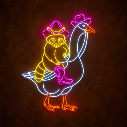 Raccoon Riding Goose LED Neon Sign - product hero