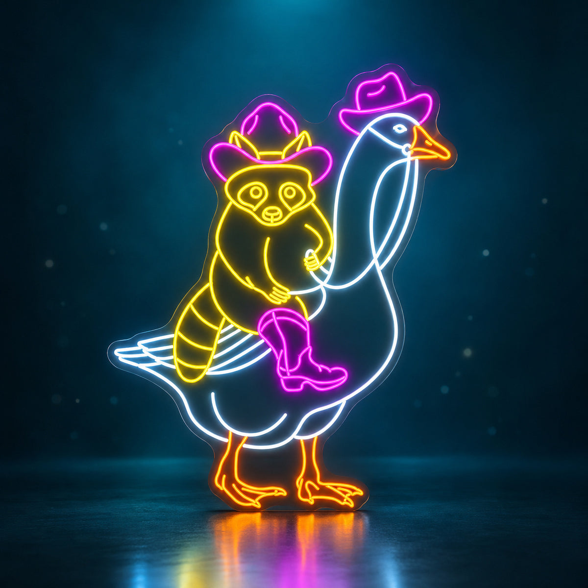 Raccoon Riding Goose LED Neon Sign - advertising view