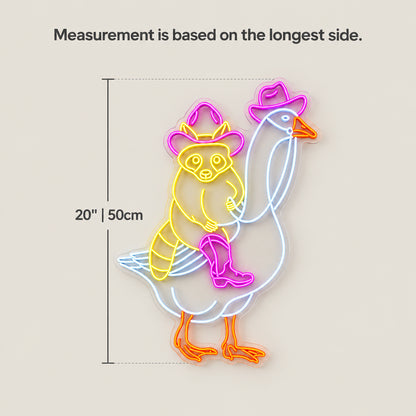Raccoon Riding Goose LED Neon Sign - size guide