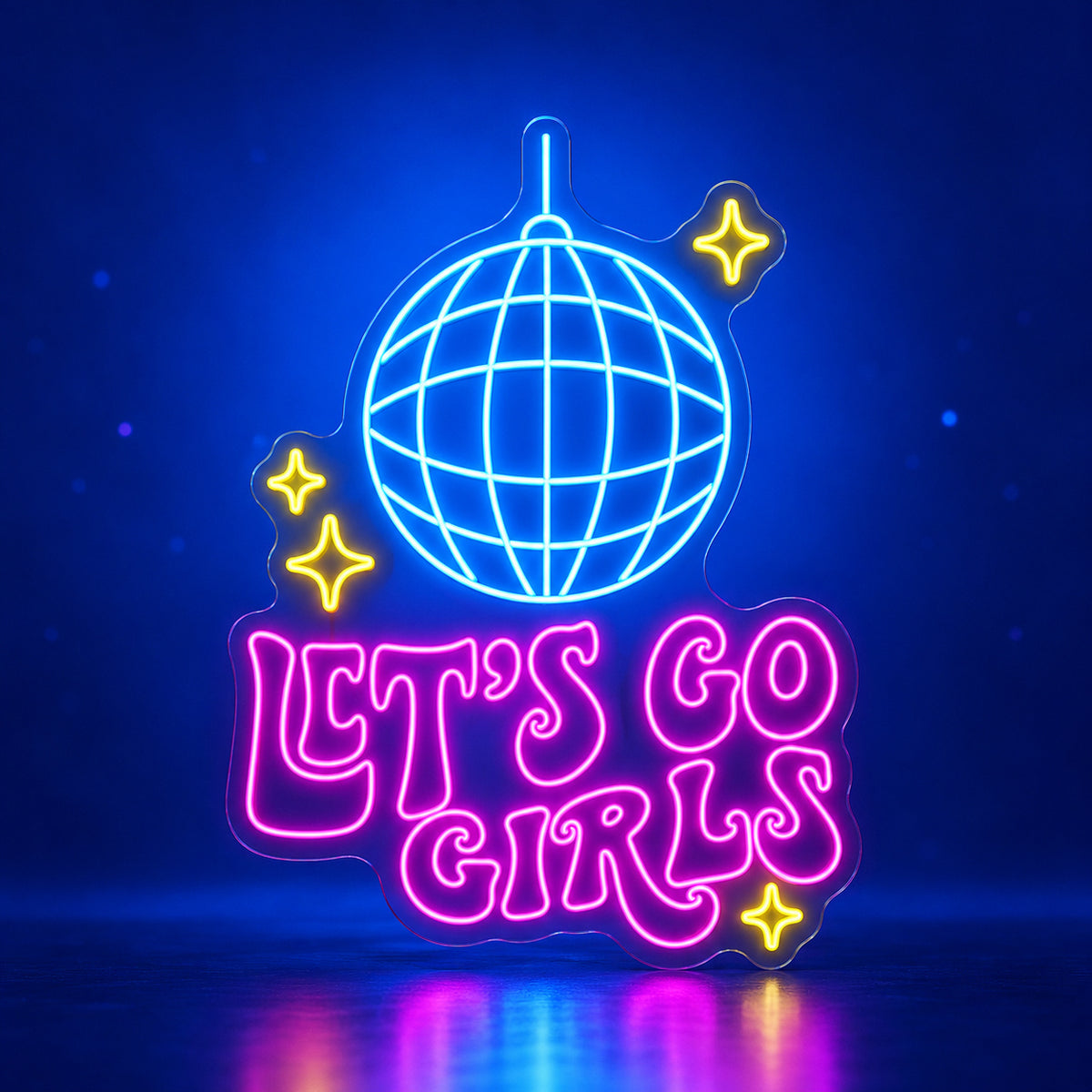 Let's Go Girls Disco Ball LED Neon Sign - advertising view