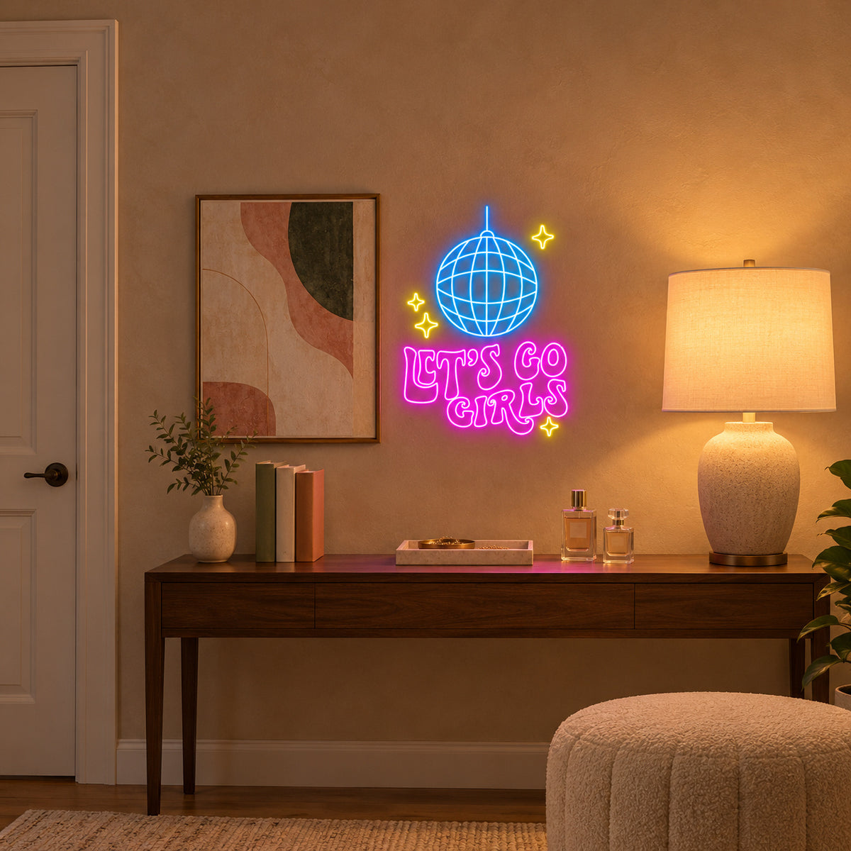 Let's Go Girls Disco Ball LED Neon Sign - lifestyle view