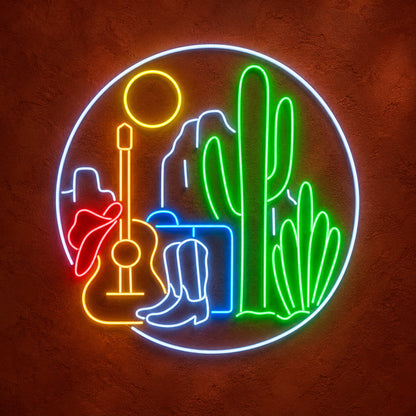 Western Desert Guitar And Boots LED Neon Sign - product hero