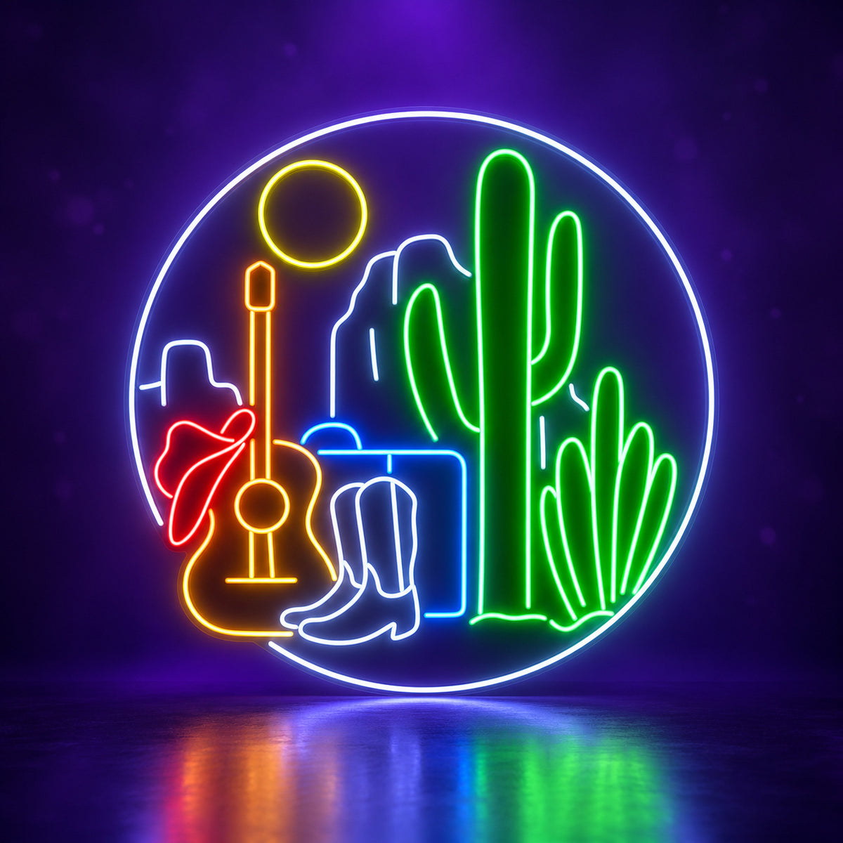 Western Desert Guitar And Boots LED Neon Sign – Shineneon