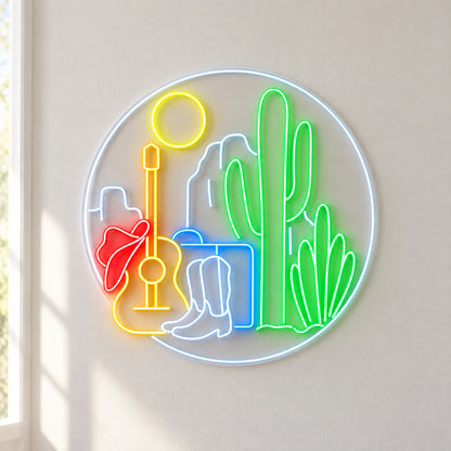 Western Desert Guitar And Boots LED Neon Sign - natural light view