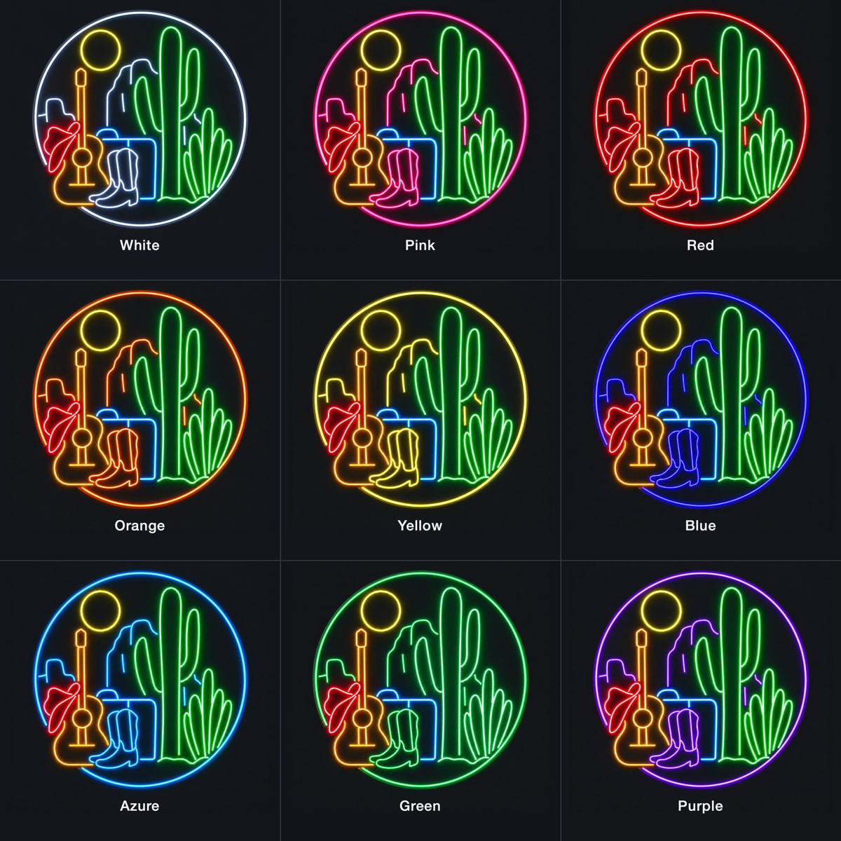Western Desert Guitar And Boots LED Neon Sign - nine-color grid