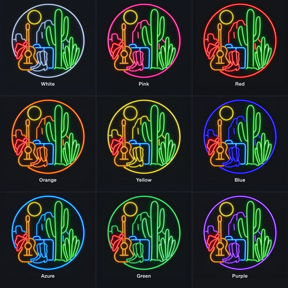 Western Desert Guitar And Boots LED Neon Sign - nine-color grid