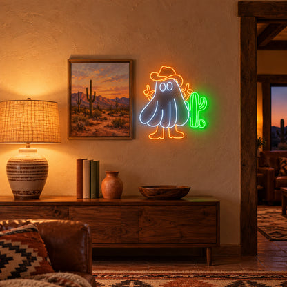 Cowboy Ghost With Cactus LED Neon Sign - lifestyle view
