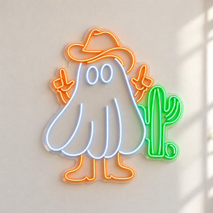 Cowboy Ghost With Cactus LED Neon Sign - natural light view