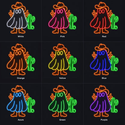 Cowboy Ghost With Cactus LED Neon Sign - nine-color grid