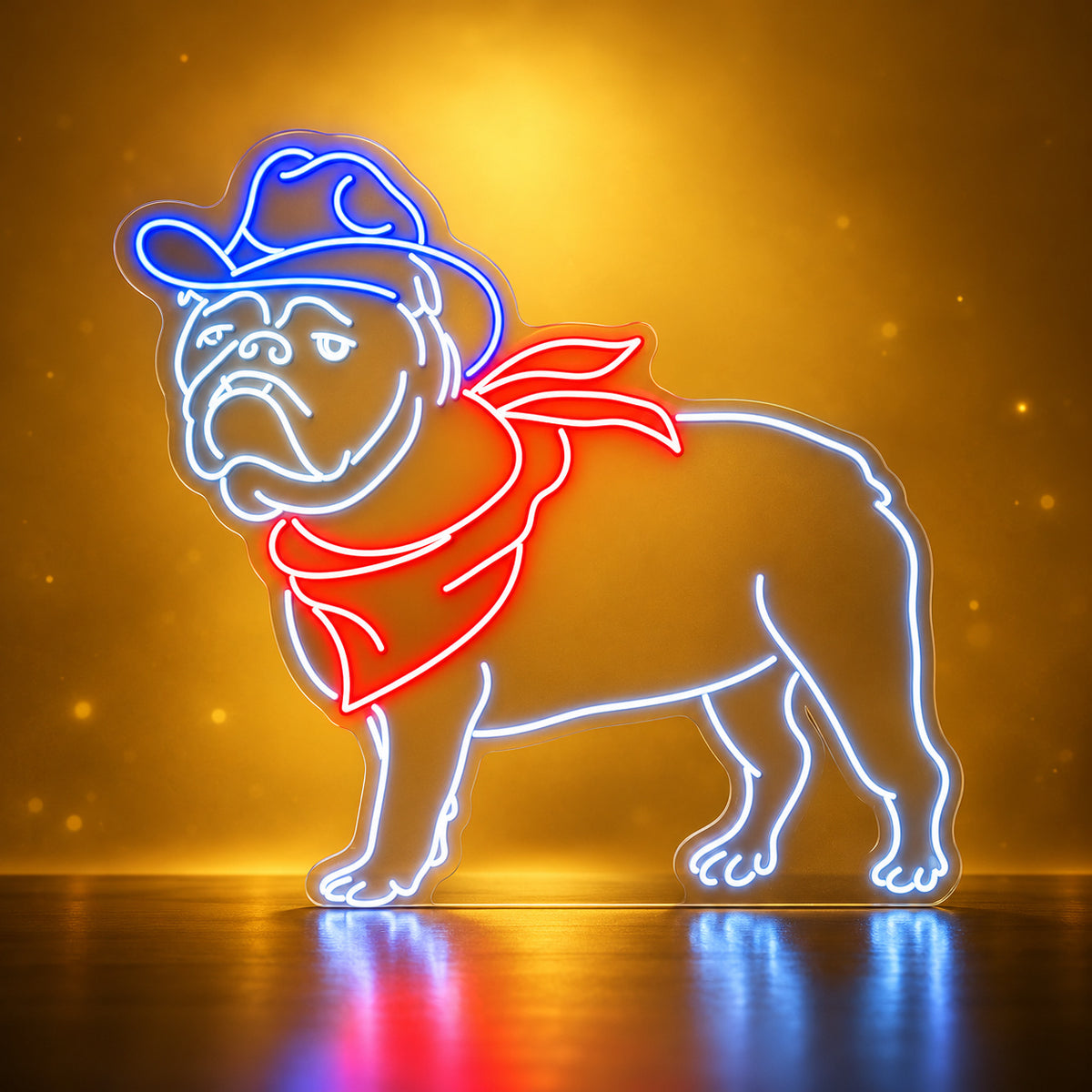 Cowboy Bulldog Portrait LED Neon Sign - advertising view