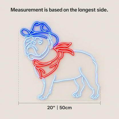 Cowboy Bulldog Portrait LED Neon Sign - size guide