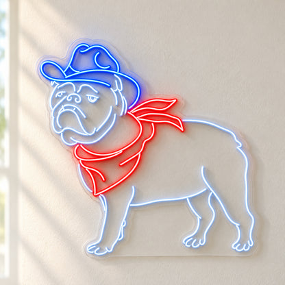Cowboy Bulldog Portrait LED Neon Sign - natural light view