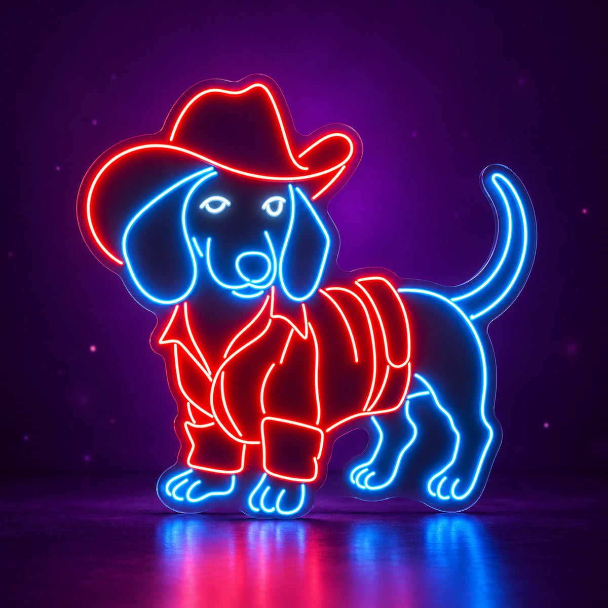Cowboy Dachshund With Jacket LED Neon Sign - advertising view