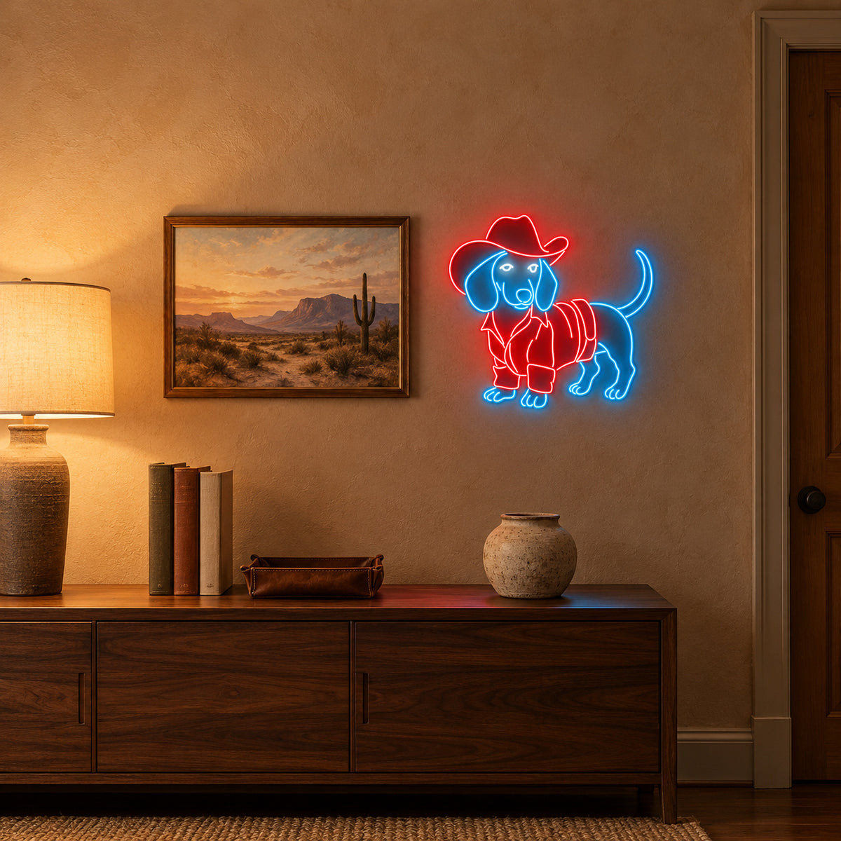 Cowboy Dachshund With Jacket LED Neon Sign - lifestyle view