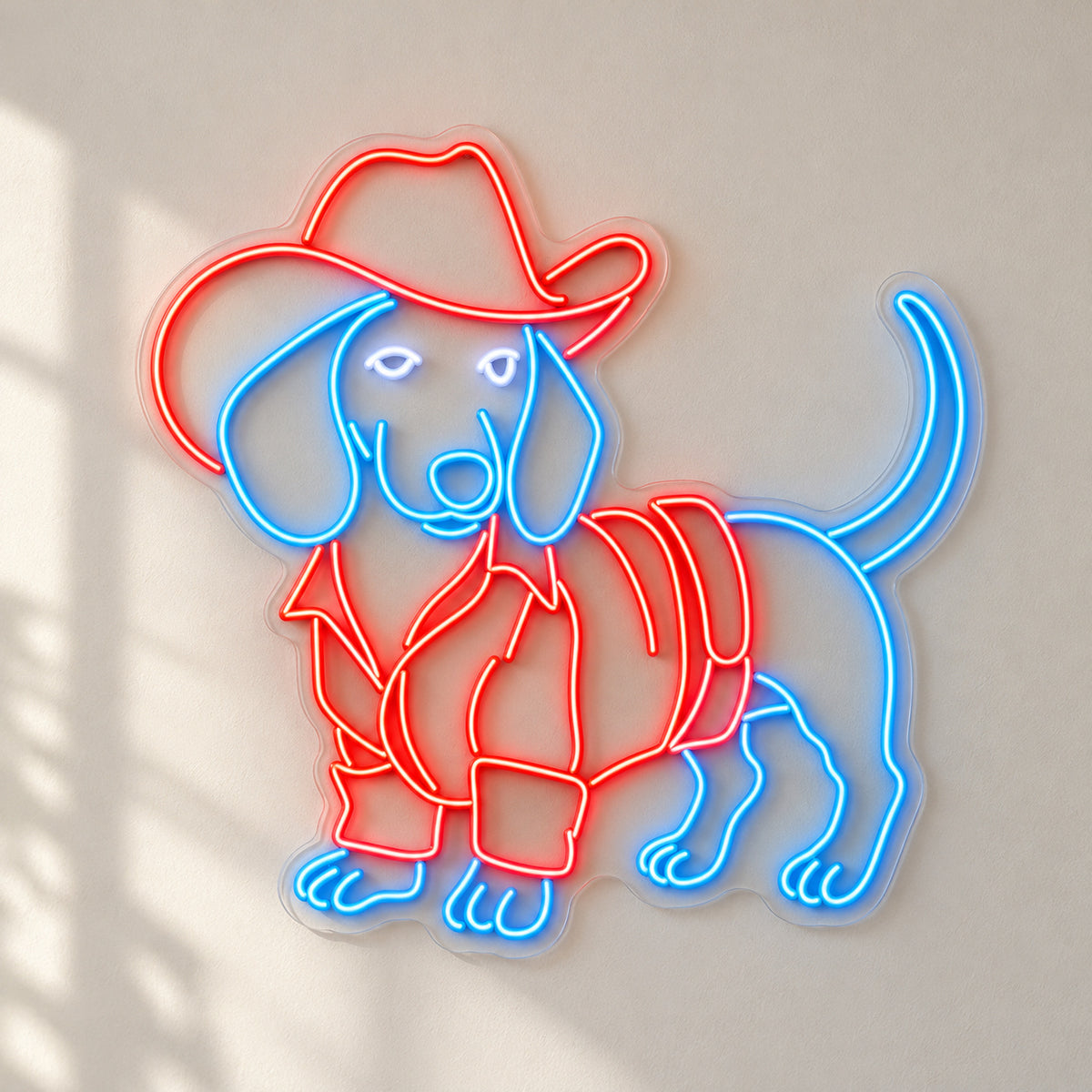 Cowboy Dachshund With Jacket LED Neon Sign - natural light view