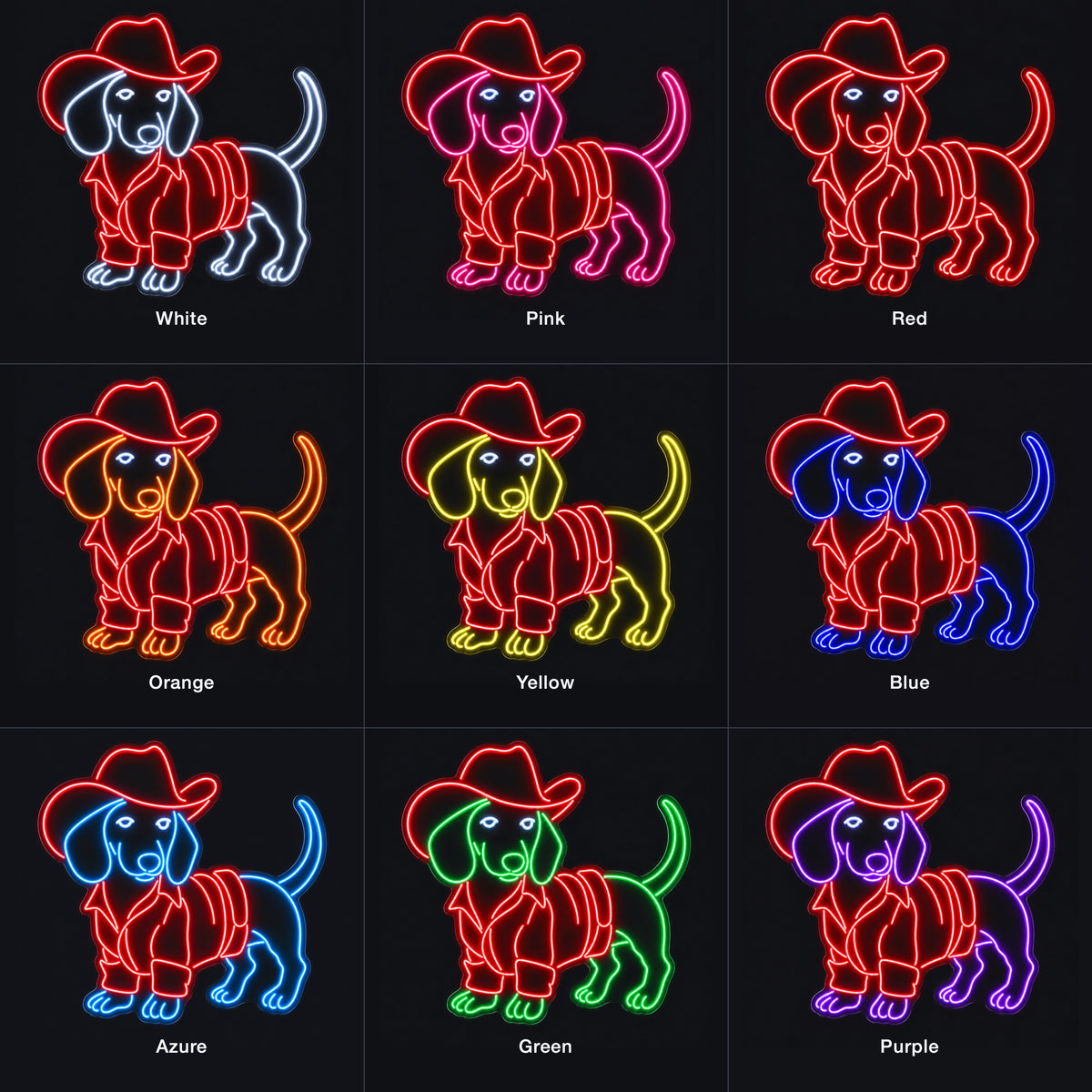 Cowboy Dachshund With Jacket LED Neon Sign - nine-color grid