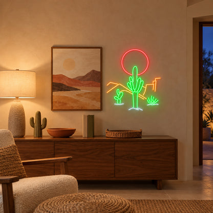 Desert Cactus Sun LED Neon Sign - lifestyle view