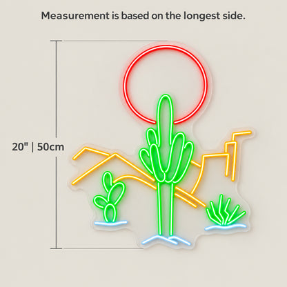 Desert Cactus Sun LED Neon Sign - size guide