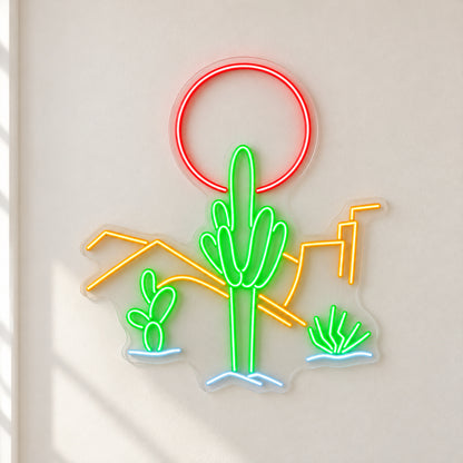 Desert Cactus Sun LED Neon Sign - natural light view
