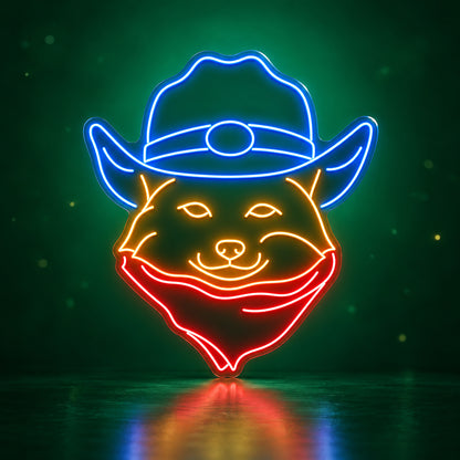 Cowboy Cat Portrait With Bandana LED Neon Sign - advertising view