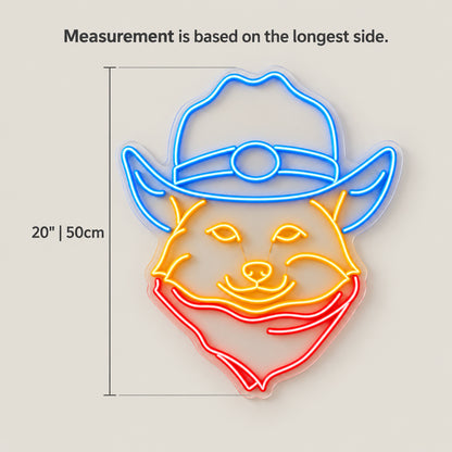 Cowboy Cat Portrait With Bandana LED Neon Sign - size guide