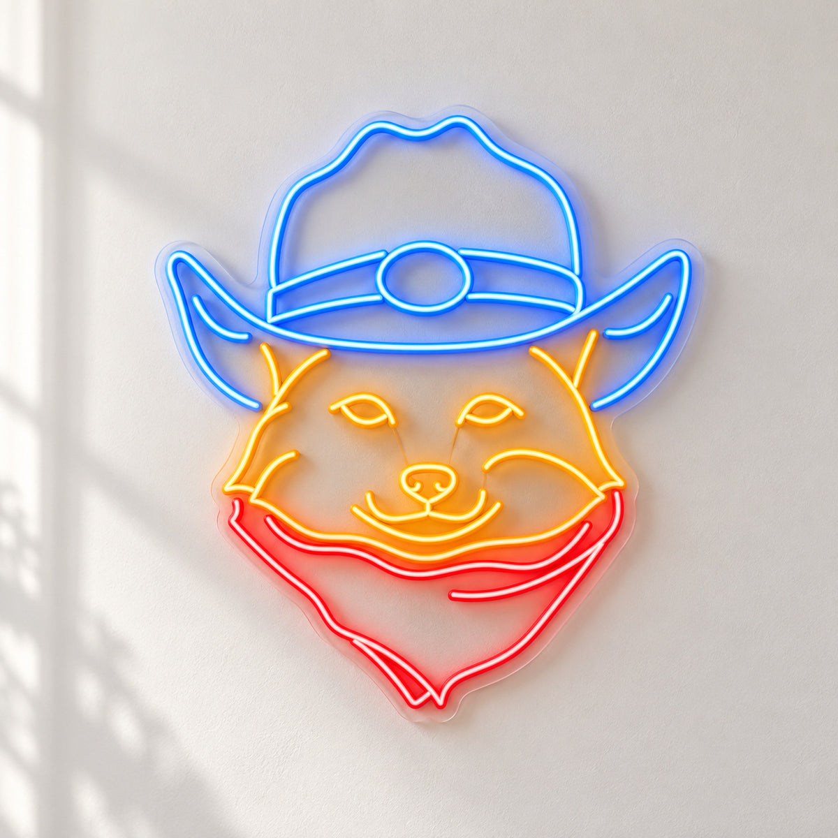 Cowboy Cat Portrait With Bandana LED Neon Sign - natural light view