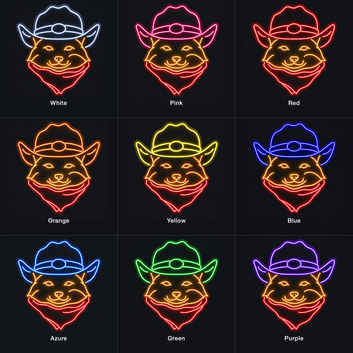 Cowboy Cat Portrait With Bandana LED Neon Sign - nine-color grid