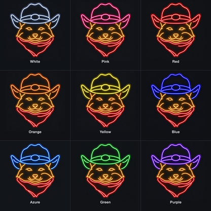 Cowboy Cat Portrait With Bandana LED Neon Sign - nine-color grid