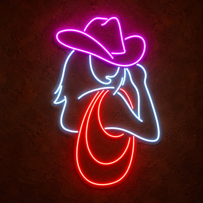 Cowgirl Portrait With Hat And Neck Scarf LED Neon Sign - product hero