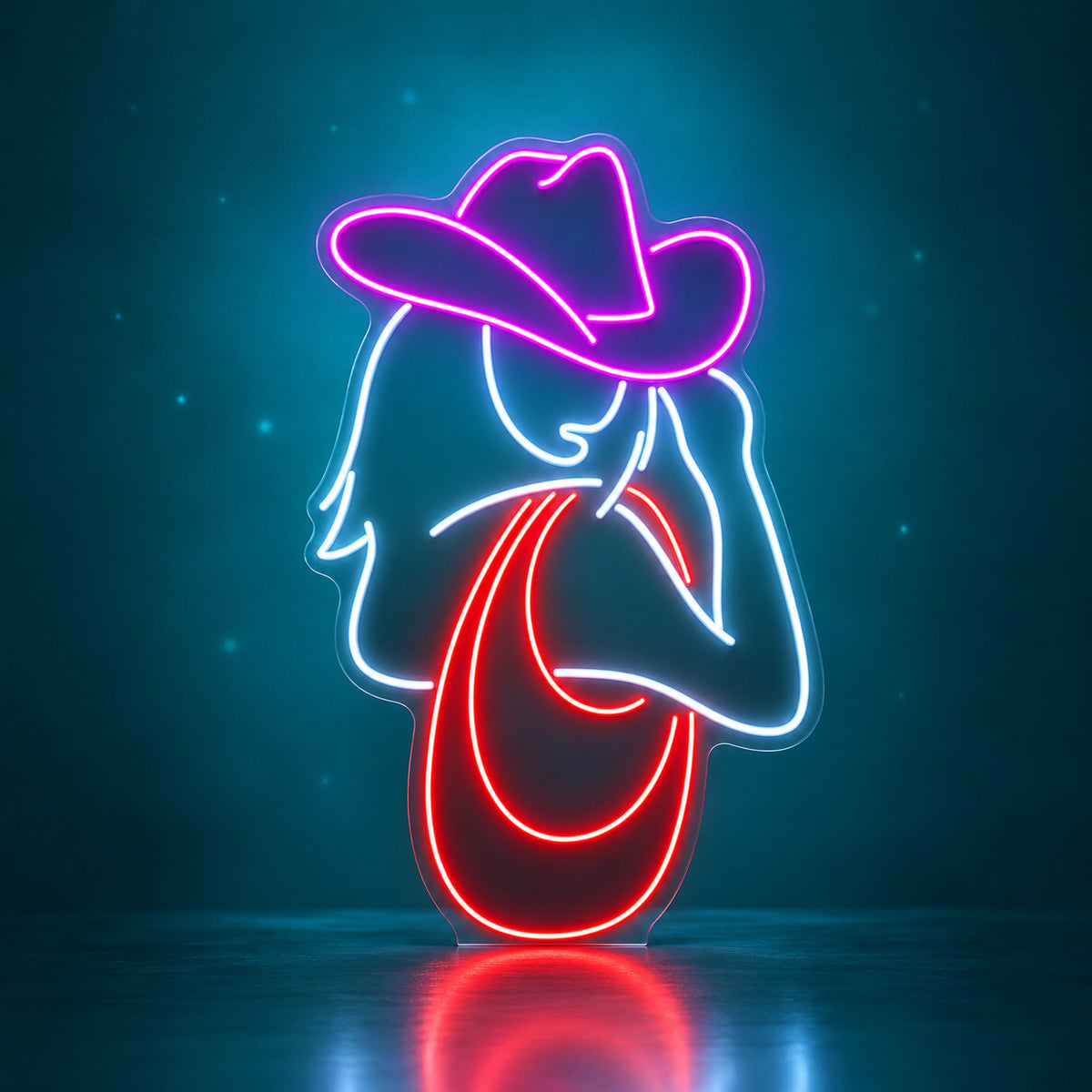 Cowgirl Portrait With Hat And Neck Scarf LED Neon Sign - advertising view