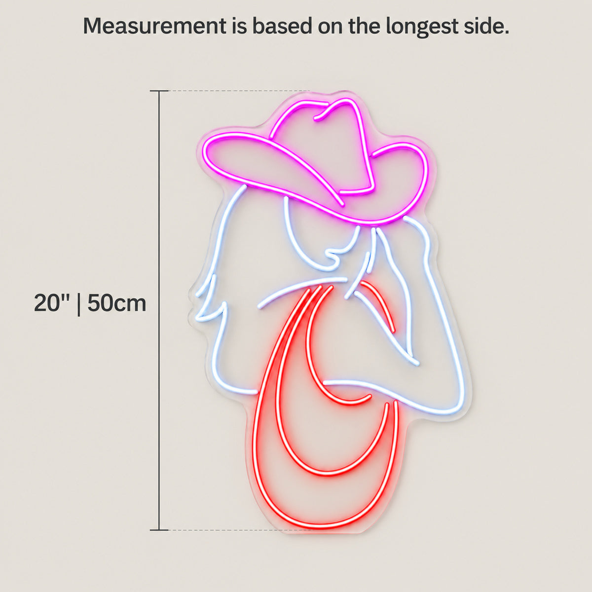 Cowgirl Portrait With Hat And Neck Scarf LED Neon Sign - size guide