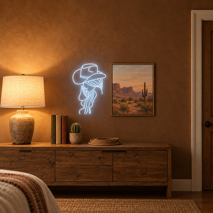 Cowgirl Braided Hair Portrait LED Neon Sign - lifestyle view