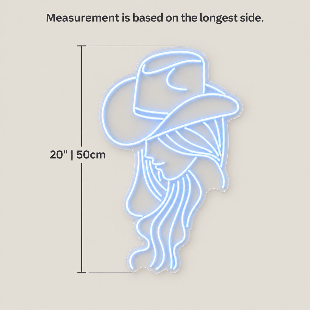 Cowgirl Braided Hair Portrait LED Neon Sign - size guide