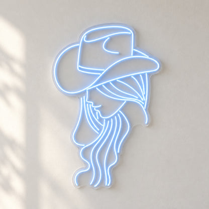 Cowgirl Braided Hair Portrait LED Neon Sign - natural light view