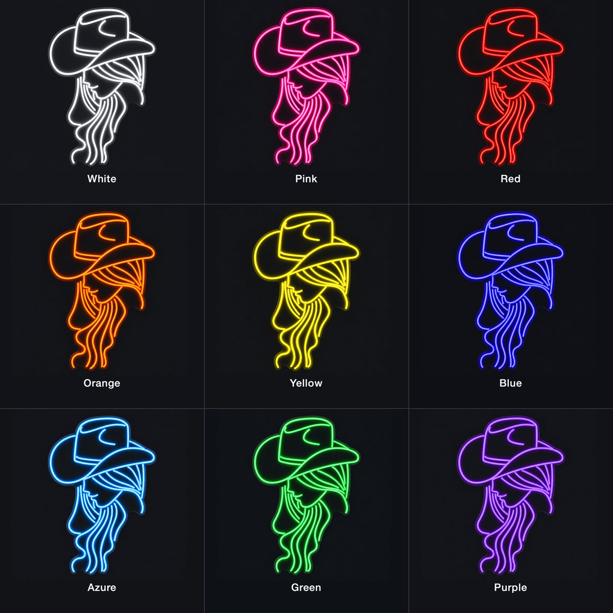 Cowgirl Braided Hair Portrait LED Neon Sign - nine-color grid