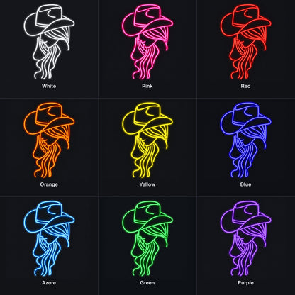 Cowgirl Braided Hair Portrait LED Neon Sign - nine-color grid