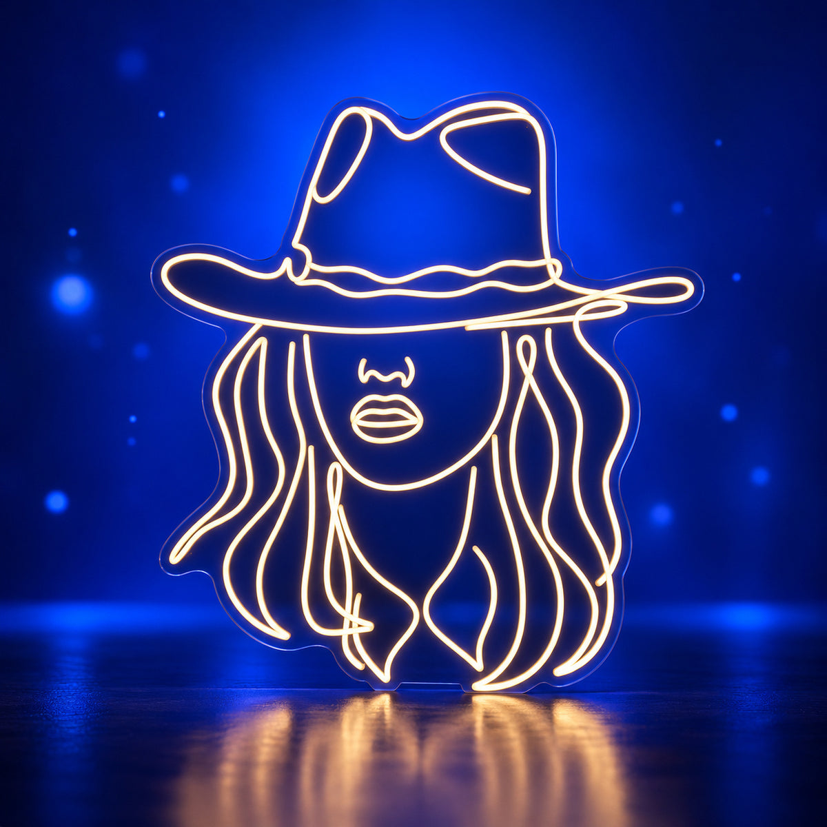 Western Cowgirl Face Portrait LED Neon Sign - advertising view