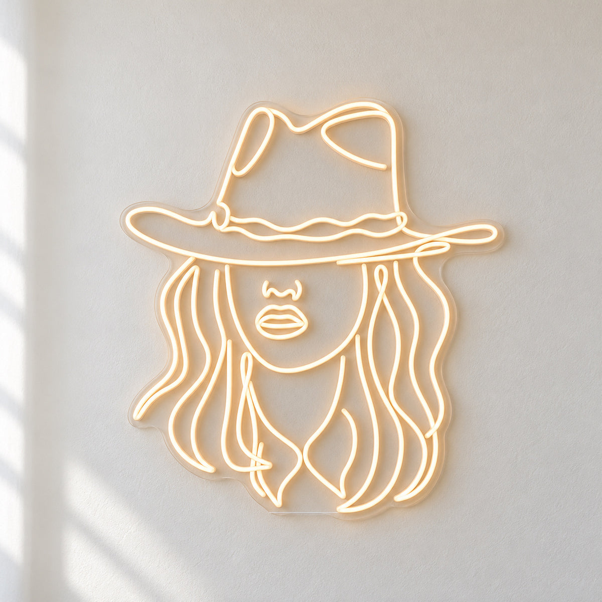 Western Cowgirl Face Portrait LED Neon Sign - natural light view